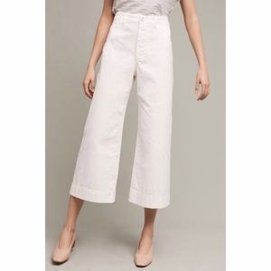 Anthropologie White Wide Leg High Waist Crop Pants